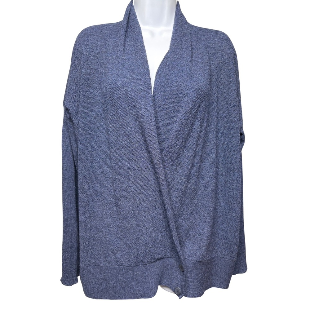 EILEEN FISHER Womens Blue Wool Draped Cardigan Sweater L Italian Yarn Quiet Luxe